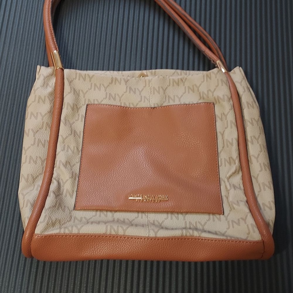 Jones New York Tan and Brown Shoulder Bag with Classic Design